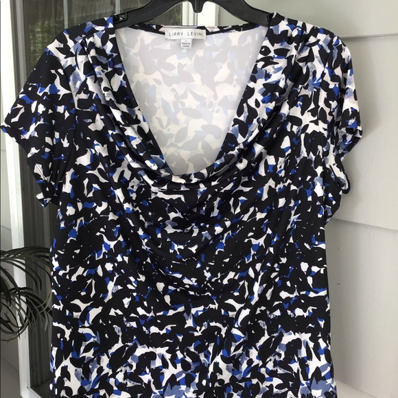 Larry Levine size Large Women top black,blue,white,gray dressy EUC - Picture 9 of 12